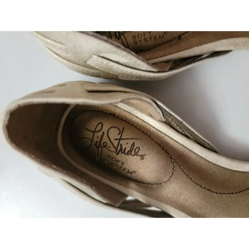 Life‎ Stride women's pointed toe gold flats cut puts size 7.5